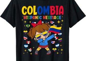 Hispanic Heritage Month Colombia Flag Colombian Girl Kids T-Shirt