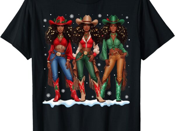 Howdy retro western black cowgirl african merry christmas t-shirt