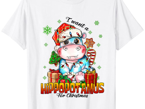 I want a hippopotamus for christmas hippo christmas lights shirt ltsp t shirt design for sale