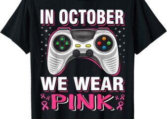 In October We Wear Pink Breast Cancer Gaming Kids Boys Youth T-Shirt