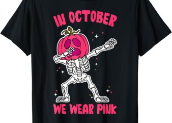 In October We Wear Pink Breast Cancer Pumpkin Halloween Boys T-Shirt