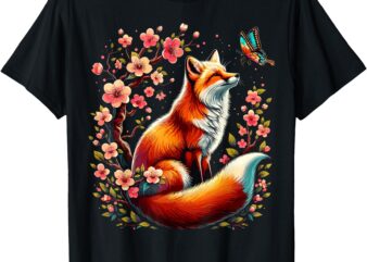 Japanese Fox Cherry blossom Flower T-Shirt