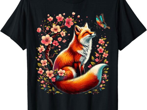 Japanese fox cherry blossom flower t-shirt