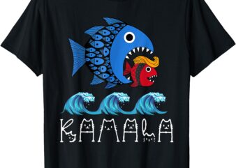 Kamala Over Trump Blue Wave Big Fish Eats Small Fish Print T-Shirt