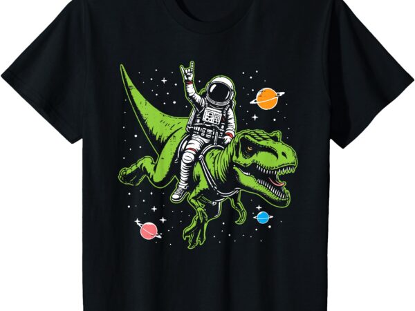 Kids astronaut on dino trex rock space rocker boys kids toddler t-shirt