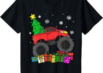 Kids Boys Monster Truck Christmas Tree Snowflakes Toddler T-Shirt