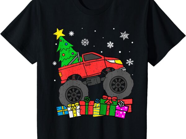 Kids boys monster truck christmas tree snowflakes toddler t-shirt