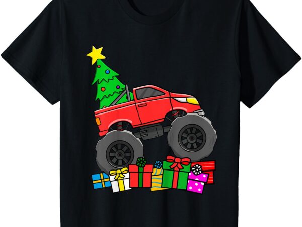 Kids boys monster truck christmas tree toddler t-shirt