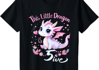 Kids Turning 5 Year Old Birthday 5th Bday Dragon Girl T-Shirt