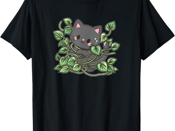 Kitty with pathos plant t-shirt