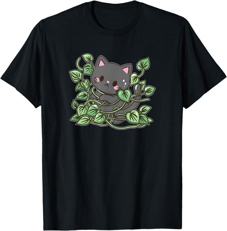 Kitty with Pathos Plant T-Shirt