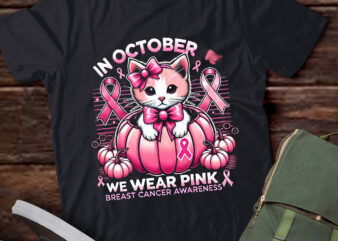 LT447 We Wear Pink Cute Cat Ribbon Breast Cancer Awareness t shirt vector graphic