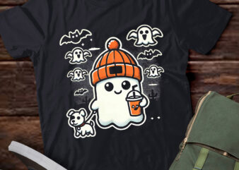 LT450 Cute Ghost With Walking Dog Happy Halloween t shirt vector graphic