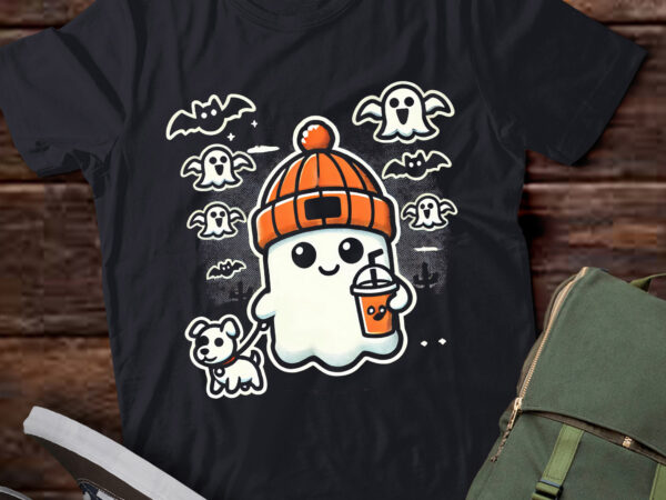 Lt450 cute ghost with walking dog happy halloween t shirt vector graphic