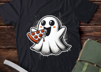 LT470 Cute Pizza Ghost Eating Pizza Funny Halloween