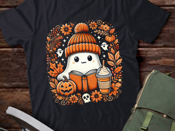 Lt508 ghost drinking coffee book reading halloween pumpkin t shirt vector graphic