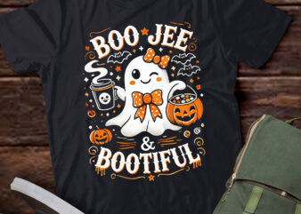 LT511 Boo Jee Ghost Drinking Coffee Coquette Bow Halloween