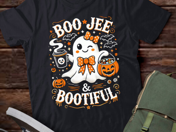 Lt511 boo jee ghost drinking coffee coquette bow halloween t shirt vector graphic