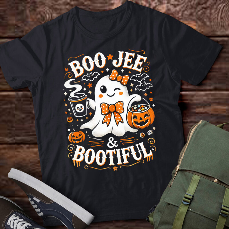 LT511 Boo Jee Ghost Drinking Coffee Coquette Bow Halloween