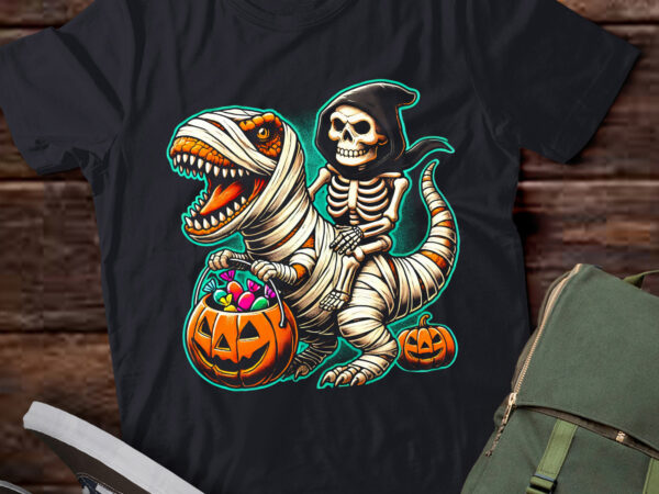 Lt514 skeleton riding mummy dinosaur halloween pumpkin t shirt vector graphic