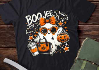 LT527 Boo Jee Ghost Drinking Coffee Coquette Bow Halloween