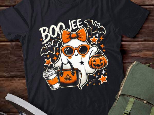 Lt527 boo jee ghost drinking coffee coquette bow halloween t shirt vector graphic