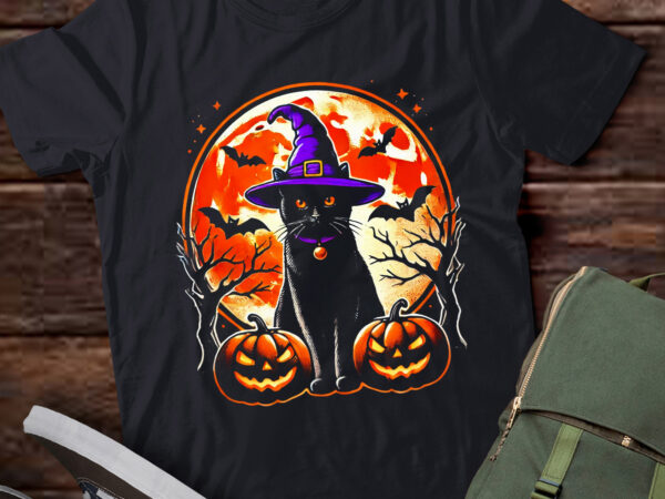 Lt584 retro black cat halloween pumpkin costume women men t shirt vector graphic