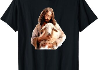 Portrait Jesus With Sheep Christian Bible Love Animal T-Shirt