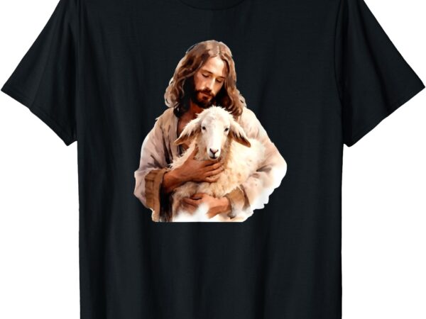 Portrait jesus with sheep christian bible love animal t-shirt