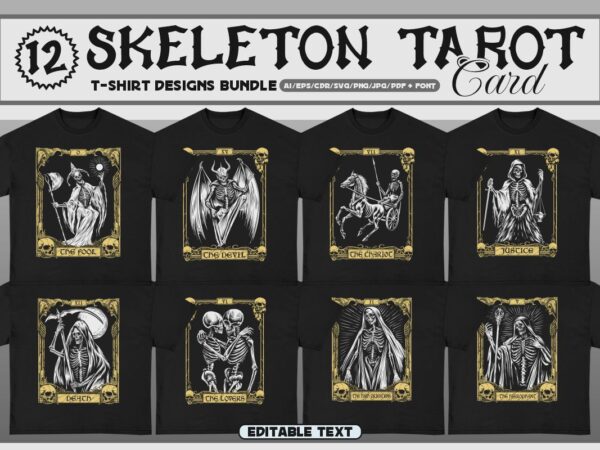 Skeleton tarot card t-shirt designs bundle