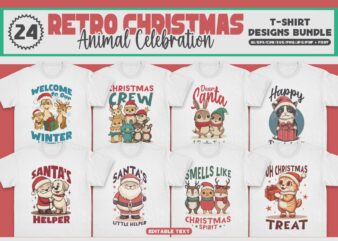 Retro Christmas Animal Celebration T-Shirt Designs Bundle