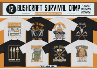 Bushcraft Survival Camp T-Shirt Designs Bundle