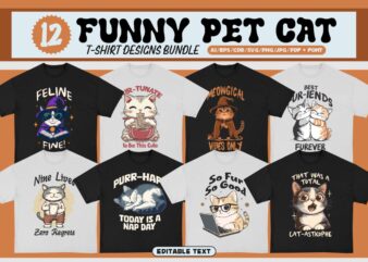 Funny Pet Cat T-Shirt Designs Bundle