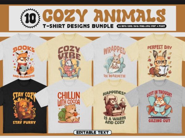 Cozy animals t-shirt designs bundle