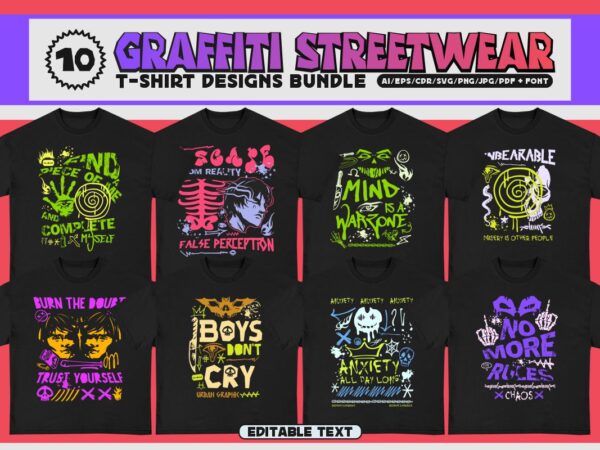 Graffiti streetwear t-shirt designs bundle