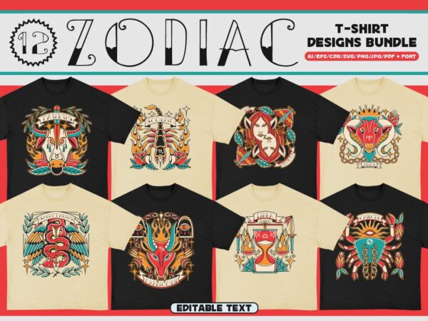 Zodiac t-shirt designs bundle