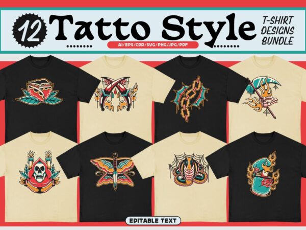 Tatto style t-shirt designs bundle