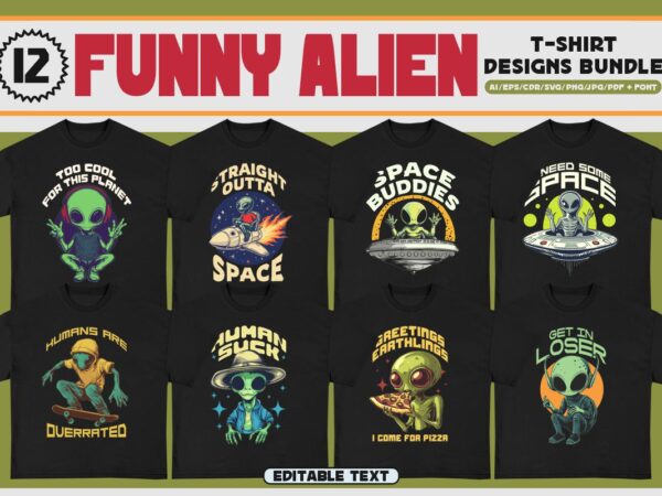 Funny alien t-shirt designs bundle