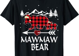 Mamaw Bear Family Christmas 2024 Red Buffalo Plaid Pajamas T-Shirt