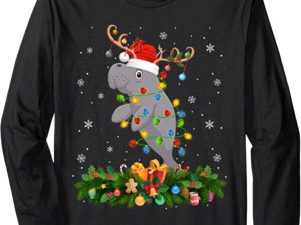 Manatee xmas lighting reindeer santa hat manatee christmas long sleeve t-shirt