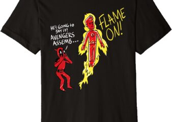 Marvel Deadpool & Wolverine Johnny Storm “Flame On!” Doodle Premium T-Shirt