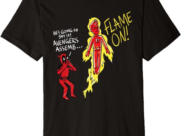 Marvel deadpool & wolverine johnny storm “flame on!” doodle premium t-shirt