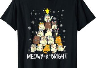 Meowy Catmas Cat Christmas Tree Xmas Girls Boys Funny Santa T-Shirt