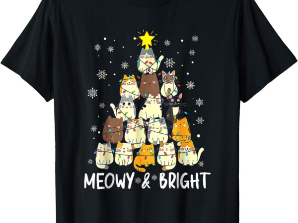 Meowy catmas cat christmas tree xmas girls boys funny santa t-shirt