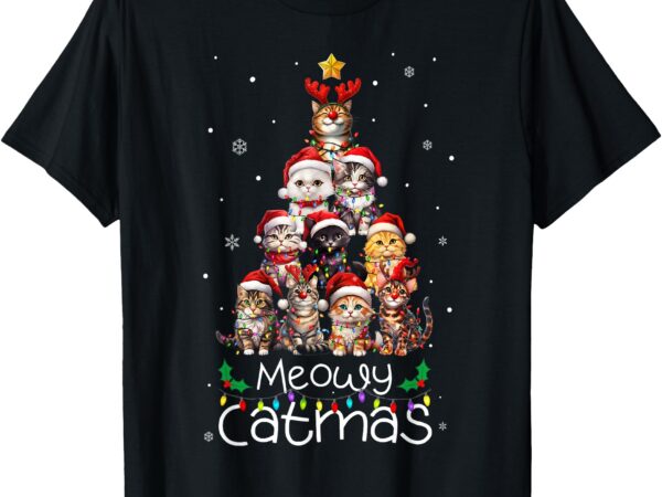 Meowy catmas cat christmas tree xmas holiday men women kids t-shirt