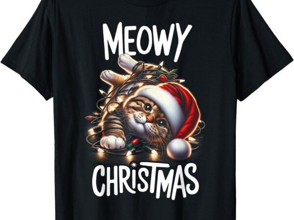 Meowy christmas cat lover funny festive holidays cute kitten t-shirt