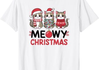 Meowy Christmas Cute Cat Merry Xmas Holiday Graphic T-Shirt