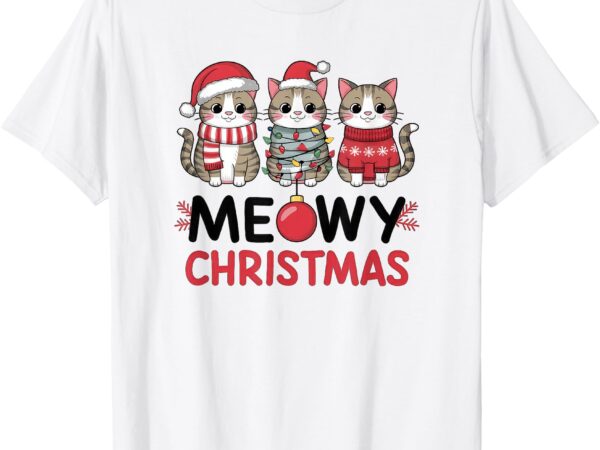 Meowy christmas cute cat merry xmas holiday graphic t-shirt