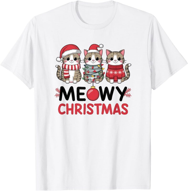 Meowy Christmas Cute Cat Merry Xmas Holiday Graphic T-Shirt