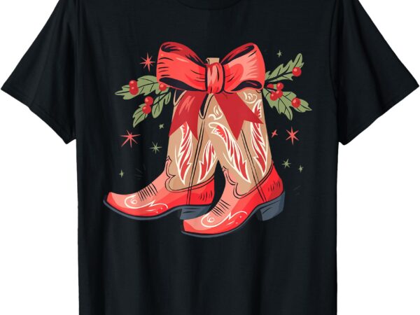 Merry and bright cowgirl boot christmas western cowboy t-shirt